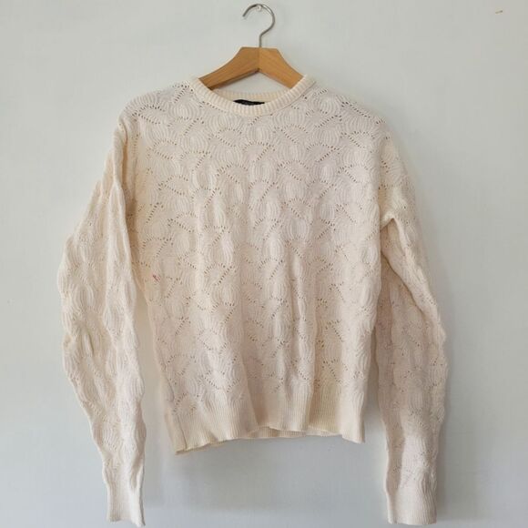 Vintage Lands' End Elegant Cream Knit  Sweater 100% Cotton Long Sleeve - Picture 1 of 9